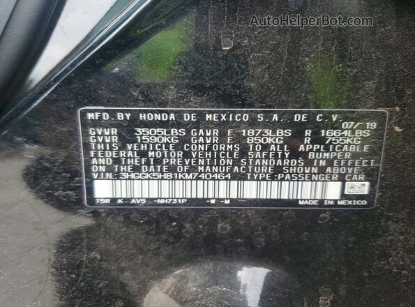 3HGGK5H81KM740464 2019 HONDA FIT Черный Вид подкапотного пространства