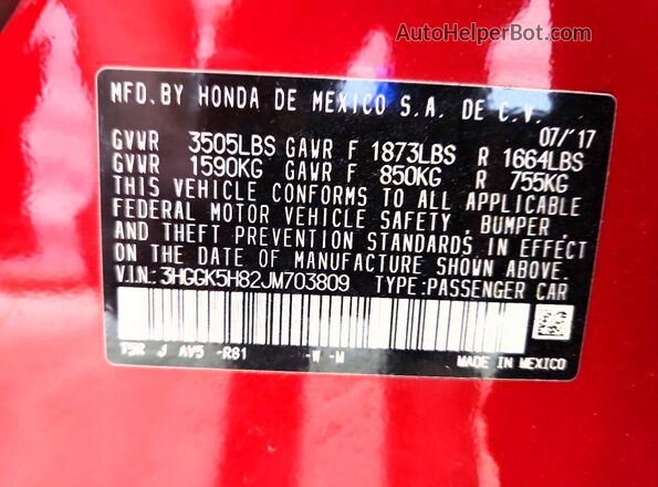 3HGGK5H82JM703809 2018 HONDA FIT Red Widok komory silnika