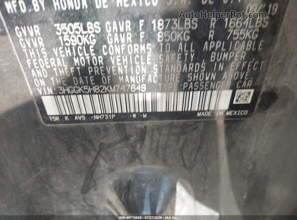 3HGGK5H82KM747648 2019 HONDA FIT Black Vista del compartimento del motor