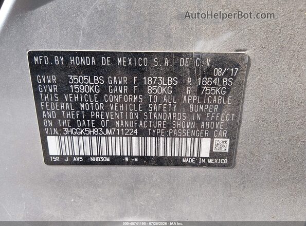 3HGGK5H83JM711224 2018 HONDA FIT Silver Engine compartment view