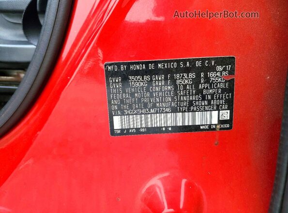 3HGGK5H83JM717346 2018 HONDA FIT Red Vista del compartimento del motor