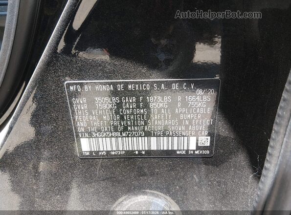 3HGGK5H88LM727079 2020 HONDA FIT Black ძრავის განყოფილების ხედი