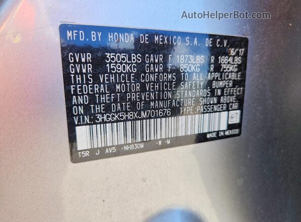 3HGGK5H8XJM701676 2018 HONDA FIT Gray Вид підкапотного простору