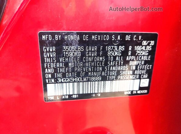 3HGGK5H90LM718689 2020 HONDA FIT Red ძრავის განყოფილების ხედი