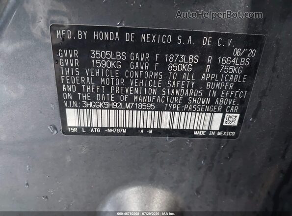 3HGGK5H92LM718595 2020 HONDA FIT Серый Вид подкапотного пространства