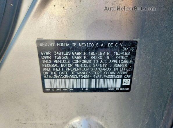 3HGGK5H96GM704964 2016 HONDA FIT Silver Vista del compartimento del motor