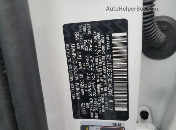 3KMJACDE2SE021173 2025 HYUNDAI TUCSON White VIN sticker view