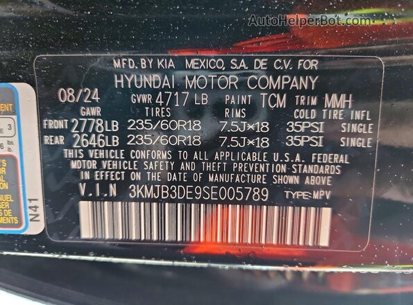 3KMJB3DE9SE005789 2025 HYUNDAI TUCSON Black Vista interior de 360 grados