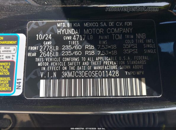 3KMJC3DE0SE011428 2025 HYUNDAI TUCSON Черный Вид подкапотного пространства
