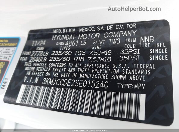 3KMJCCDE2SE015240 2025 HYUNDAI TUCSON White Շարժիչի բաժամունքի տեսք