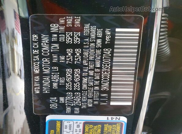 3KMJCCDE3SE007048 2025 HYUNDAI TUCSON Black Вид наклейки з VIN-кодом