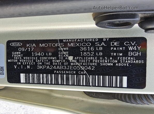 3KPA24AB3JE059042 2018 KIA RIO Beige Շարժիչի բաժամունքի տեսք