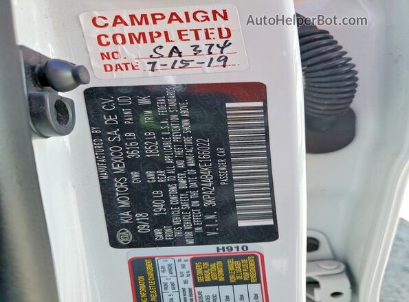 3KPA24AB4KE166022 2019 KIA RIO White Вид підкапотного простору
