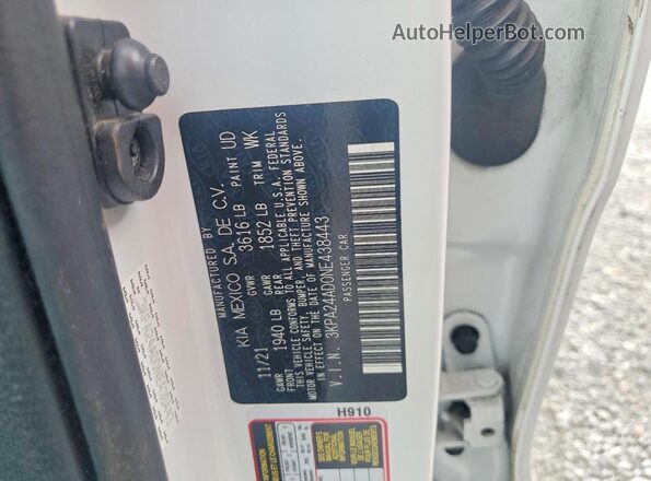 3KPA24AD0NE438443 2022 KIA RIO White Engine compartment view