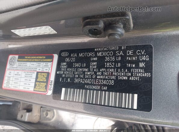 3KPA24AD1LE334038 2020 KIA RIO Light Blue Вид підкапотного простору