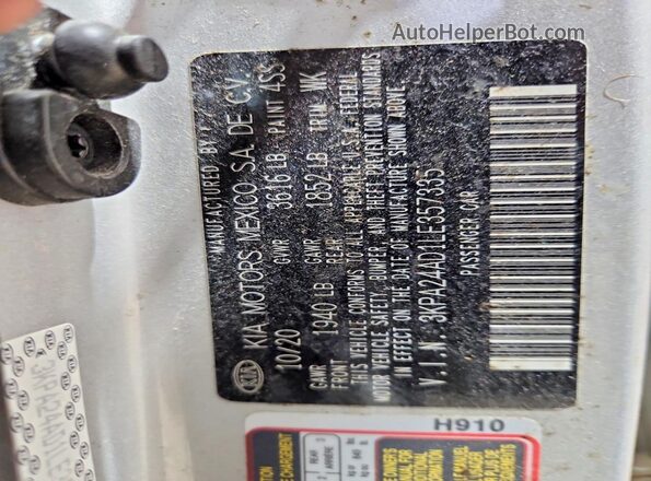 3KPA24AD1LE357335 2020 KIA RIO Silver VIN sticker view