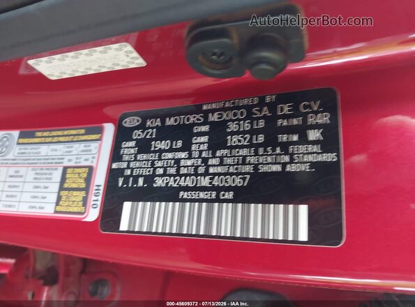 3KPA24AD1ME403067 2021 KIA RIO Red Вид підкапотного простору
