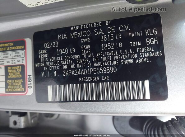 3KPA24AD1PE559890 2023 KIA RIO Silver Engine compartment view