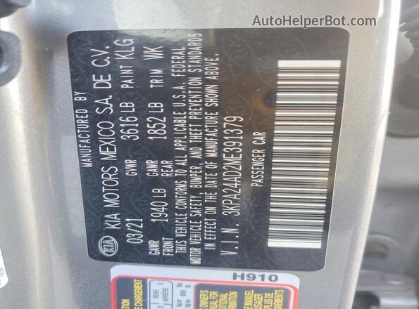 3KPA24AD2ME391379 2021 KIA RIO Gray VIN sticker view