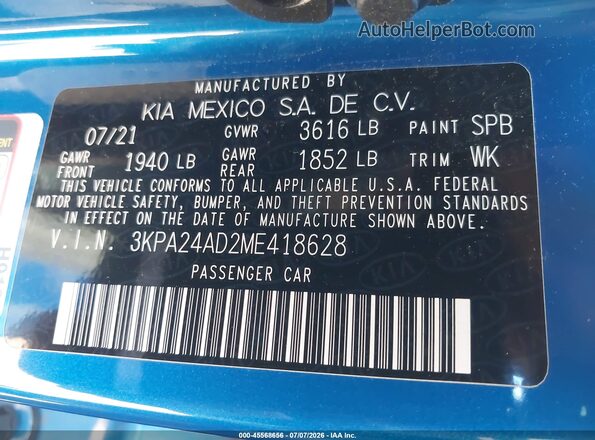 3KPA24AD2ME418628 2021 KIA RIO Blue Engine compartment view