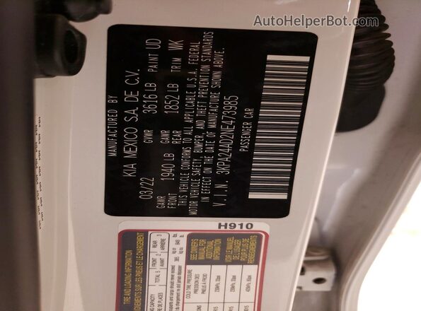 3KPA24AD2NE473985 2022 KIA RIO White Вид підкапотного простору