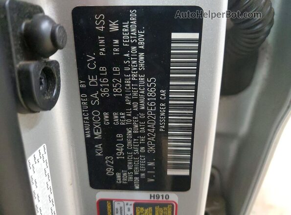 3KPA24AD2PE618655 2023 KIA RIO Silver Շարժիչի բաժամունքի տեսք