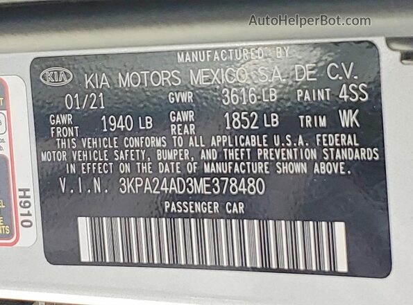 3KPA24AD3ME378480 2021 KIA RIO Silver Engine compartment view