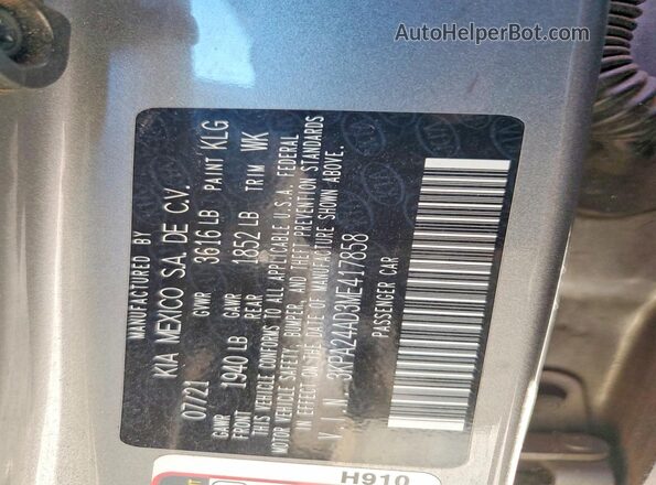 3KPA24AD3ME417858 2021 KIA RIO Gray Շարժիչի բաժամունքի տեսք