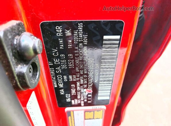 3KPA24AD3NE495090 2022 KIA RIO Red VIN sticker view