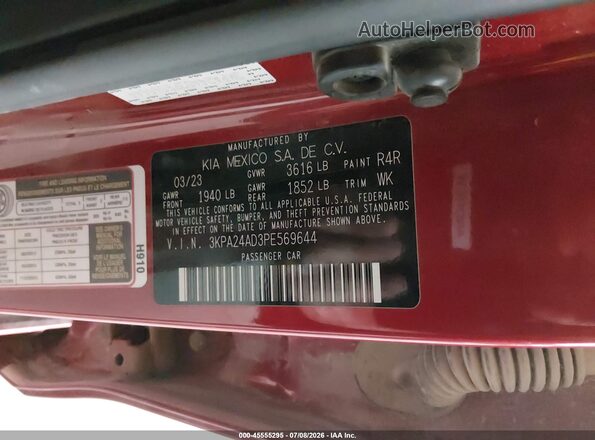 3KPA24AD3PE569644 2023 KIA RIO Red Շարժիչի բաժամունքի տեսք