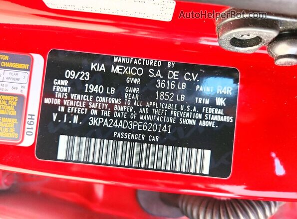 3KPA24AD3PE620141 2023 KIA RIO Red Engine compartment view