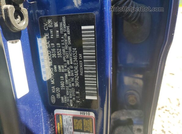 3KPA24AD4LE346524 2020 KIA RIO Blue Engine compartment view