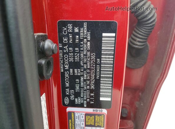 3KPA24AD5LE275365 2020 KIA RIO Red Շարժիչի բաժամունքի տեսք