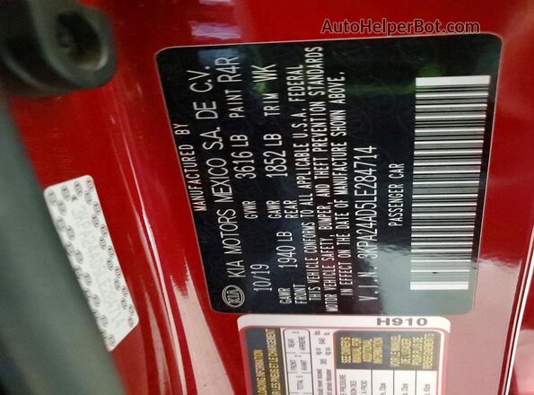 3KPA24AD5LE284714 2020 KIA RIO Red Vista del compartimento del motor