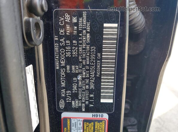 3KPA24AD5LE299133 2020 KIA RIO Black ძრავის განყოფილების ხედი