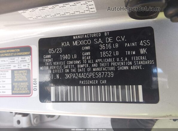 3KPA24AD5PE587739 2023 KIA RIO Silver ძრავის განყოფილების ხედი