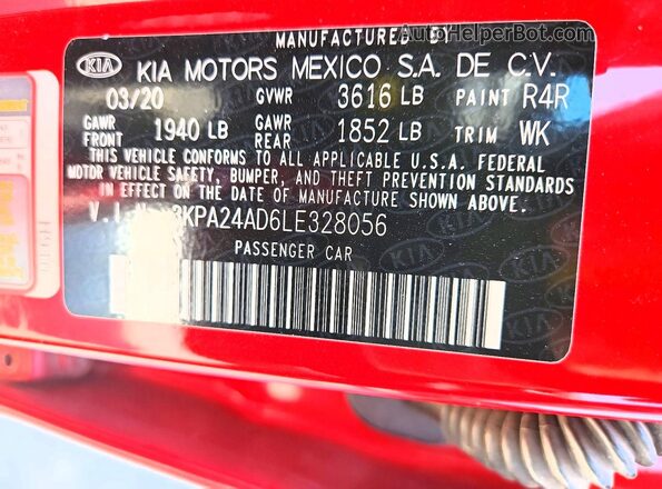 3KPA24AD6LE328056 2020 KIA RIO Red Engine compartment view