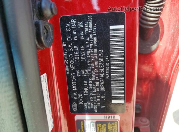 3KPA24AD6LE356293 2020 KIA RIO Red Widok komory silnika