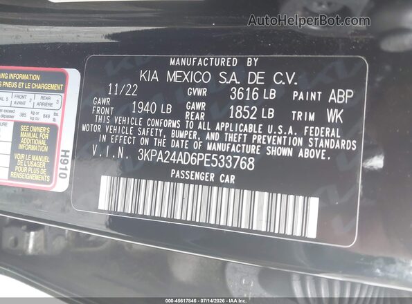3KPA24AD6PE533768 2023 KIA RIO Black Շարժիչի բաժամունքի տեսք