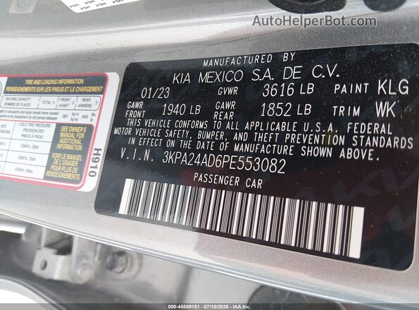 3KPA24AD6PE553082 2023 KIA RIO Silver Вид підкапотного простору