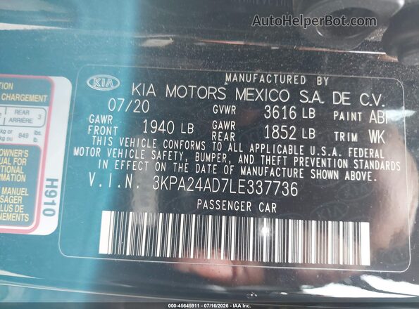 3KPA24AD7LE337736 2020 KIA RIO Black Շարժիչի բաժամունքի տեսք