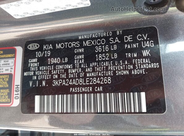 3KPA24AD8LE284268 2020 KIA RIO Blue ძრავის განყოფილების ხედი