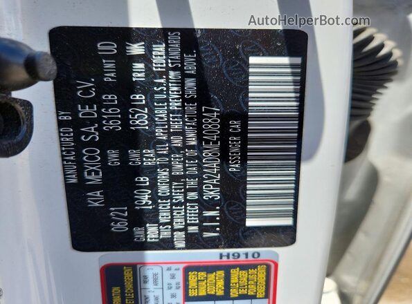 3KPA24AD8ME408847 2021 KIA RIO Белый Вид наклейки с VIN-кодом