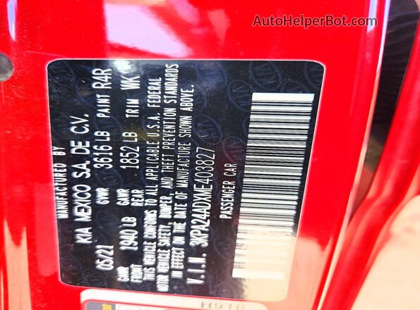 3KPA24ADXME403827 2021 KIA RIO Red Engine compartment view