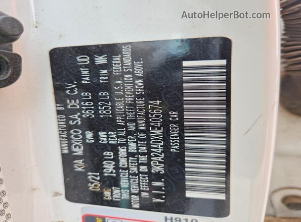 3KPA24ADXME405674 2021 KIA RIO White Widok komory silnika