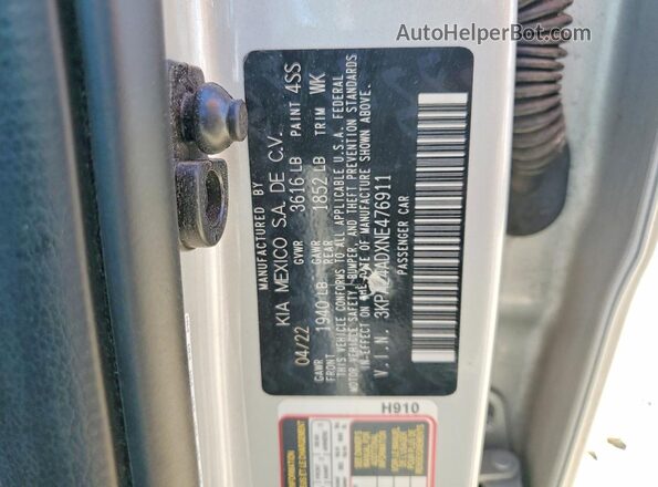 3KPA24ADXNE476911 2022 KIA RIO Silver ძრავის განყოფილების ხედი