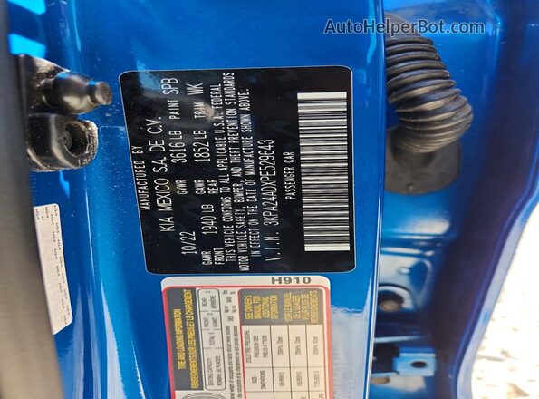 3KPA24ADXPE529643 2023 KIA RIO Blue VIN sticker view