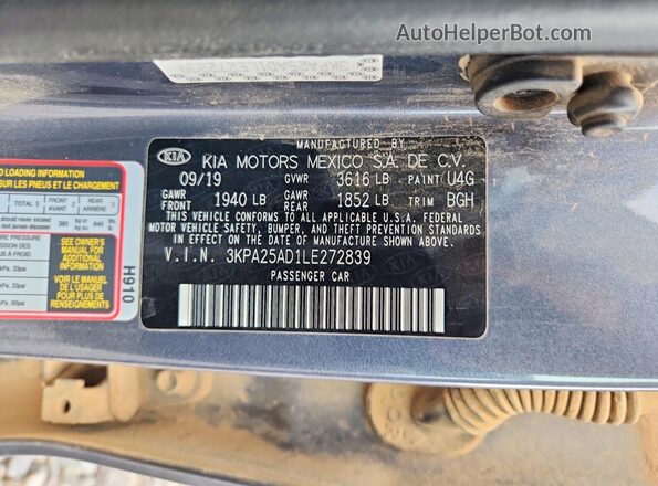 3KPA25AD1LE272839 2020 KIA RIO Gray Engine compartment view