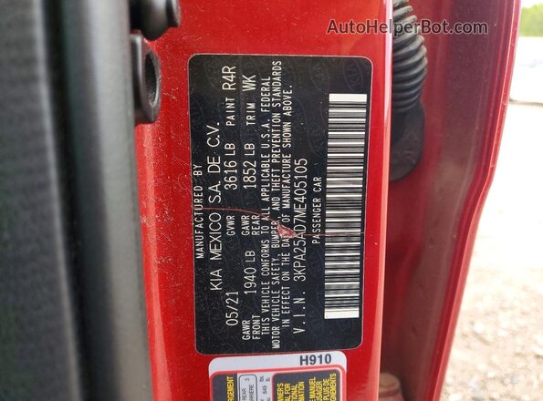 3KPA25AD7ME405105 2021 KIA RIO Red Widok komory silnika