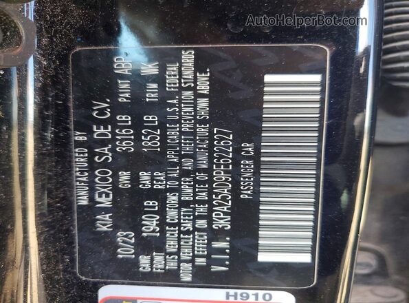 3KPA25AD9PE622627 2023 KIA RIO Black Вид наклейки з VIN-кодом